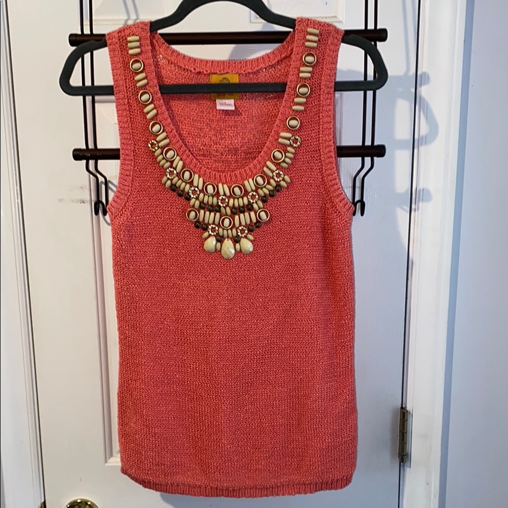 Ruby Rd. Beaded woven tank, coral, sz. S